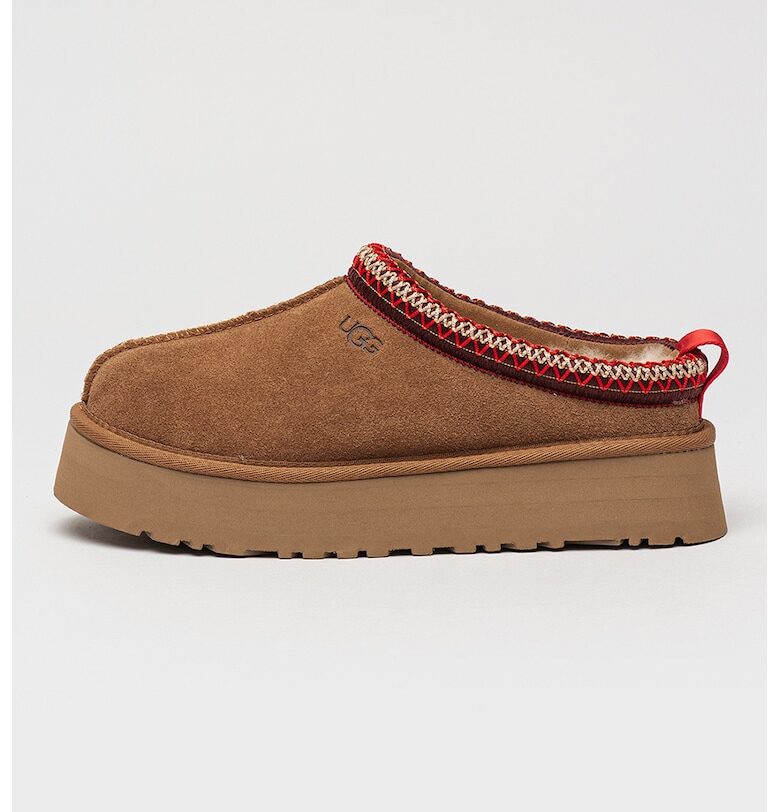 Велурено сабо Tazz с равна платформа - Бордо/Карамел/Светло бежово UGG