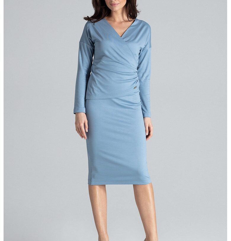 Вечерна рокля  K477 - елегантна - миди - синя - вискоза Lenitif