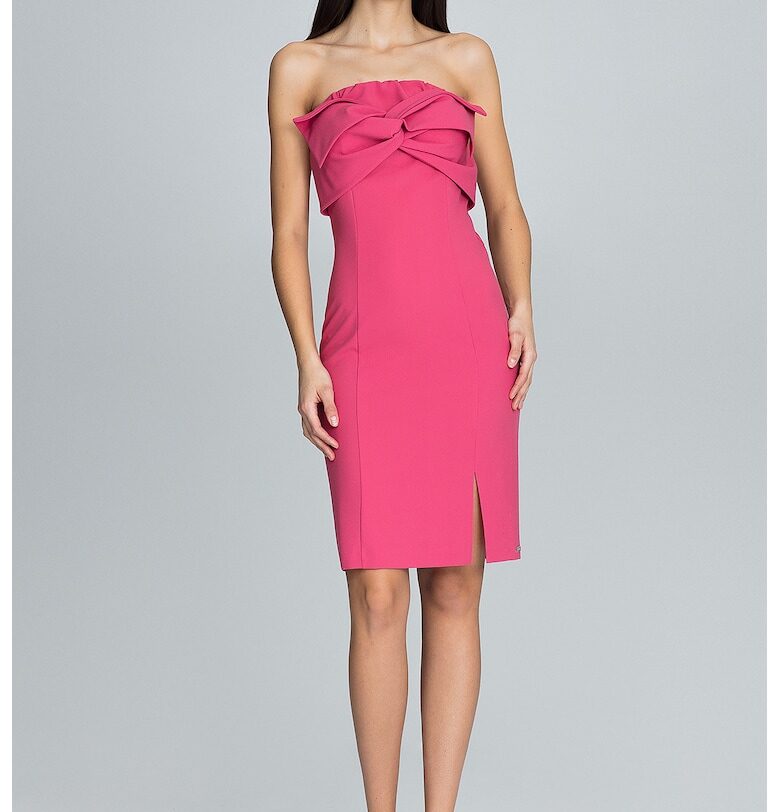 Вечерна рокля  M571 - корал - без презрамки - кройка молив - 100% полиестер Figl