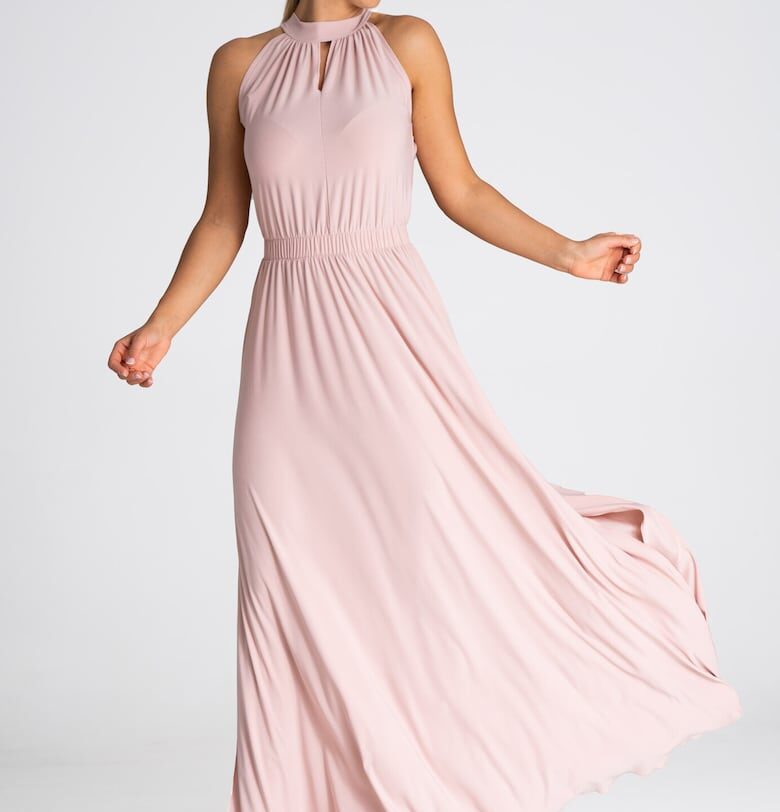 Вечерна рокля -  дълга - висока яка - елегантна - полиестер - - Розово Figl