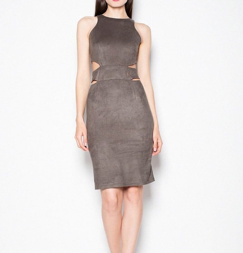 Вечерна рокля  зелена - велур - изрезки на талията - 5% еластан - 95% полиестер Venaton