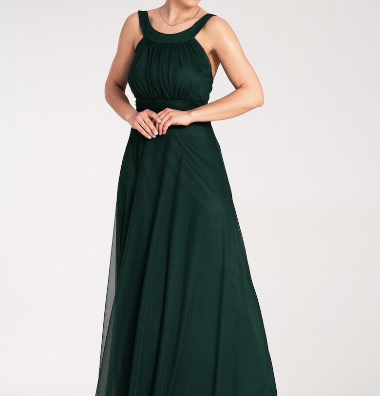 Вечерна рокля  макси - зелена - полиестер - SM Figl