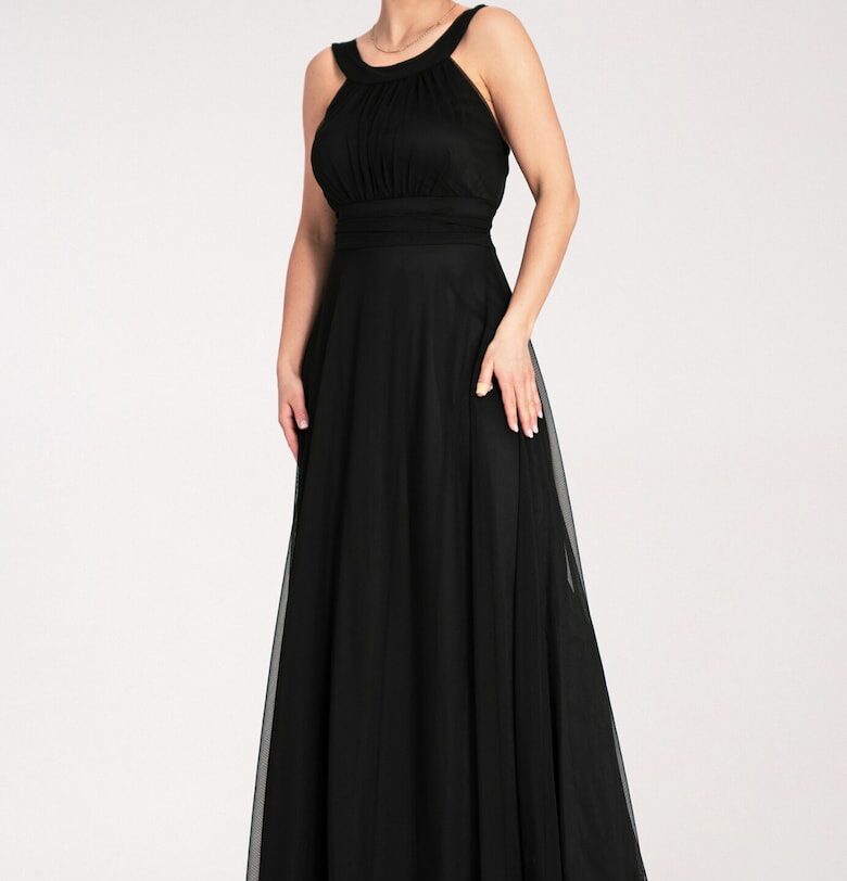 Вечерна рокля  макси - черна - изработена от полиестер и еластан - SM Figl