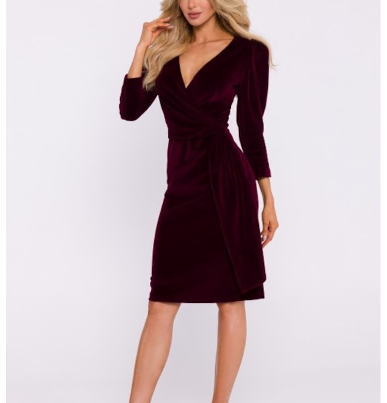 Вечерна рокля с панделка -  кадифена - Бордо MOE