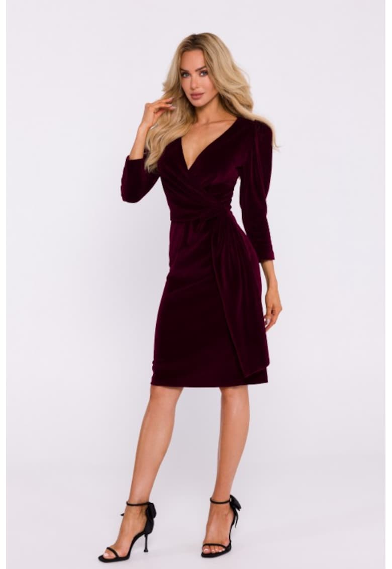 Вечерна рокля с панделка - кадифена - Бордо MOE