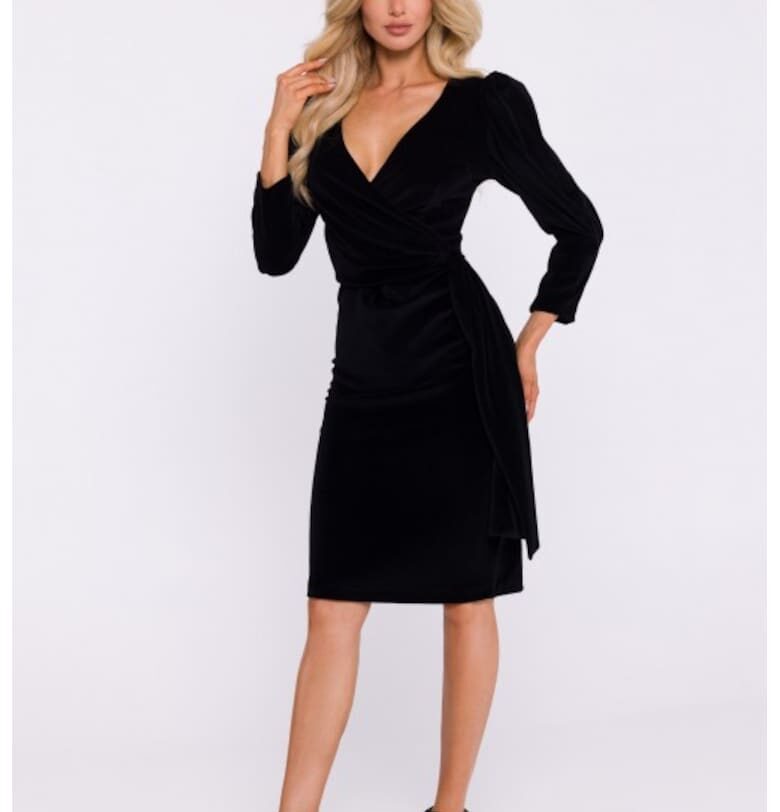 Вечерна рокля с панделка -  кадифена - Черен MOE