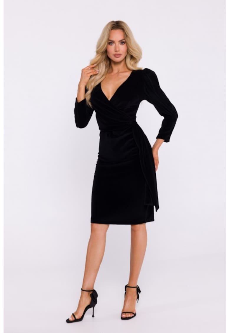 Вечерна рокля с панделка - кадифена - Черен MOE