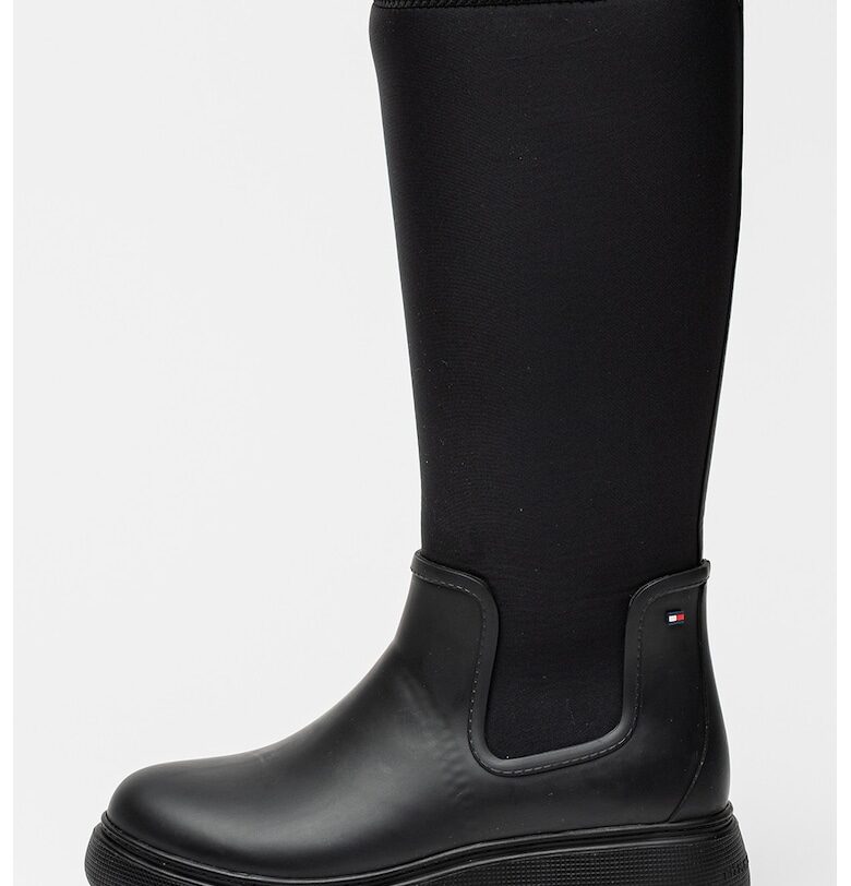 Високи ботуши от еко кожа с текстил - Черен Tommy Hilfiger