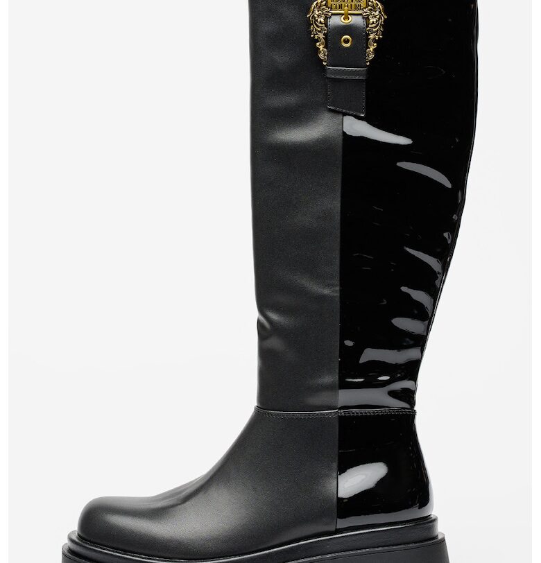 Високи ботуши от еко кожа с тока и цип - Черен Versace Jeans Couture