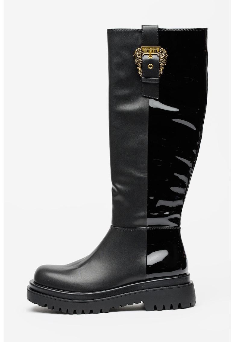 Високи ботуши от еко кожа с тока и цип - Черен Versace Jeans Couture