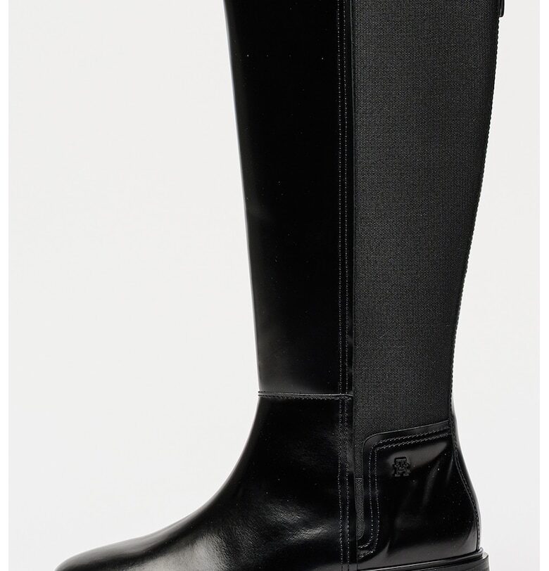 Високи ботуши от кожа - Черен Tommy Hilfiger