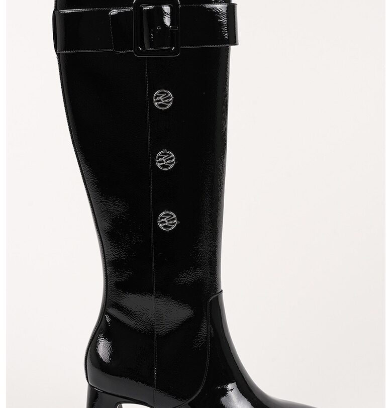 Високи ботуши от кожа с масивен ток - Черен Karl Lagerfeld