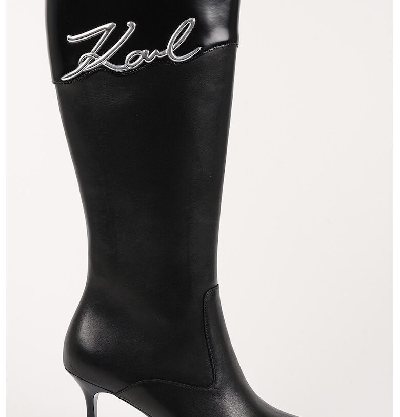 Високи ботуши с лого и котешки ток - Черен Karl Lagerfeld