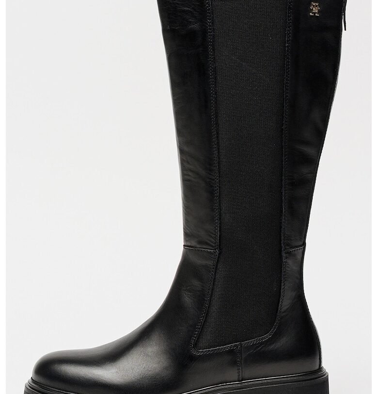 Високи кожени ботуши - Черен Tommy Hilfiger