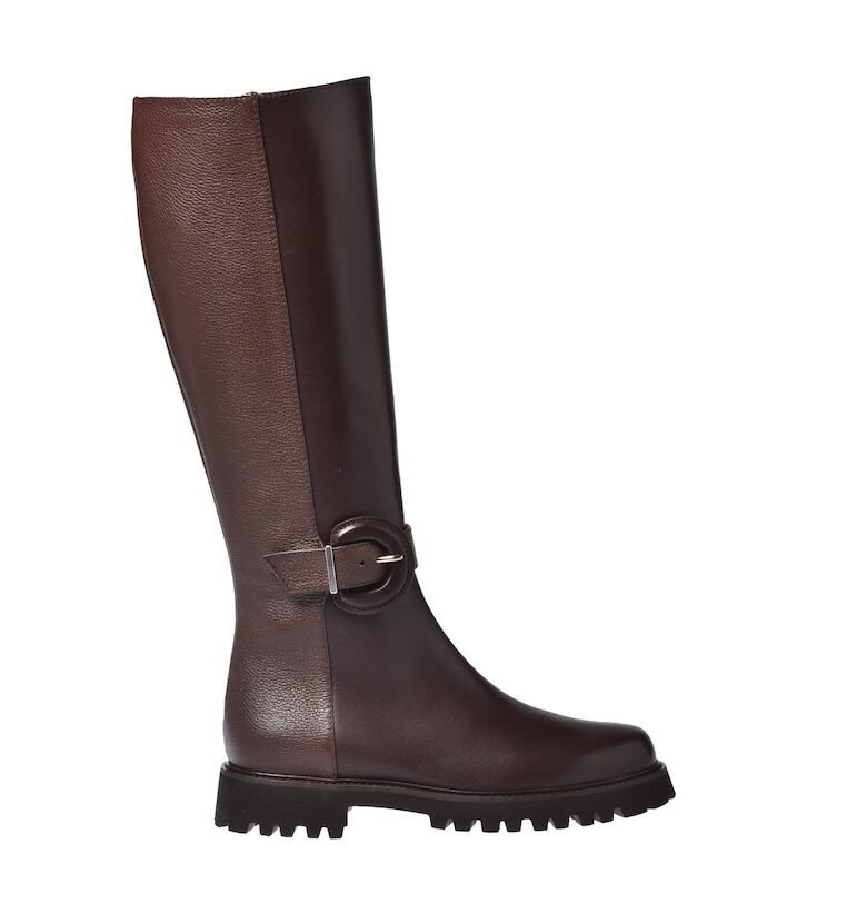 Високи кожени ботуши с декоративна каишка с тока - Тъмнокафяв Baldinini