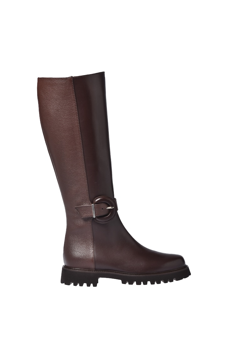 Високи кожени ботуши с декоративна каишка с тока - Тъмнокафяв Baldinini