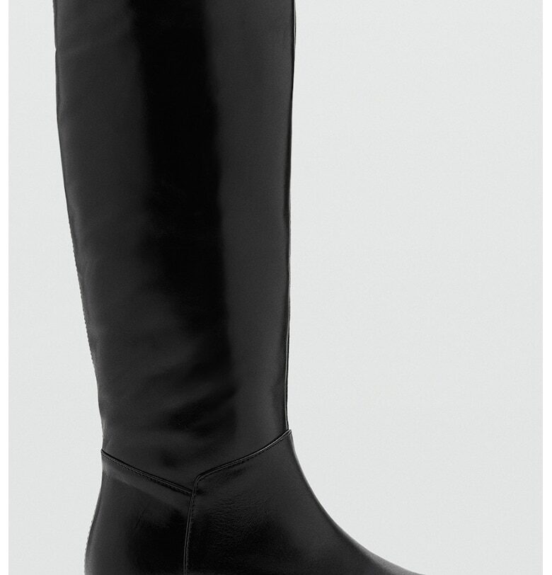 Високи кожени ботуши с квадратен връх - Черен Mango