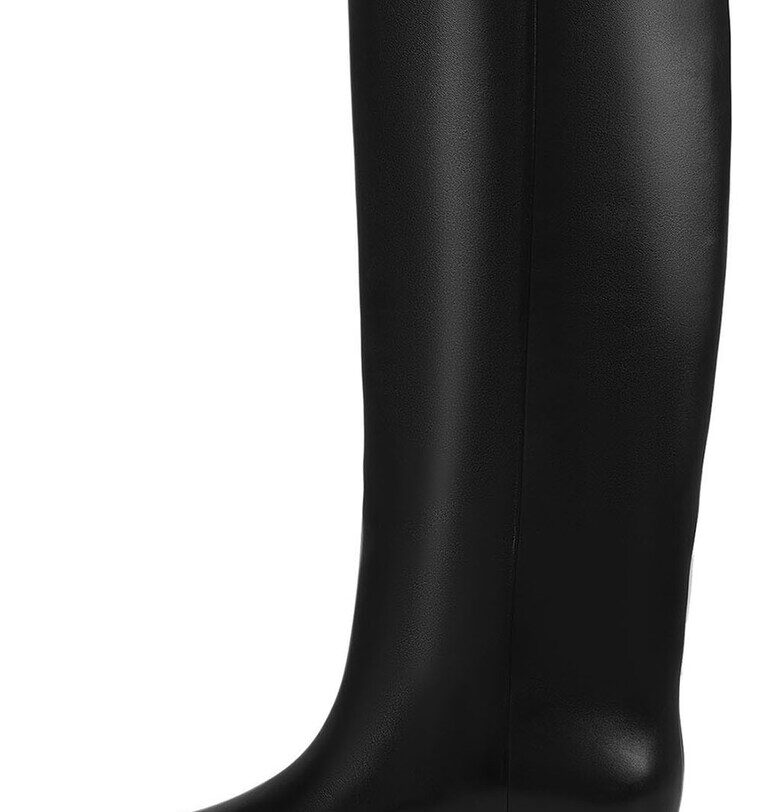 Високи кожени ботуши с котешки ток - Черен Potamy