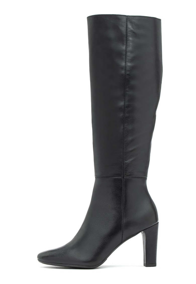 Високи кожени ботуши с масивен ток - Черен RYLKO