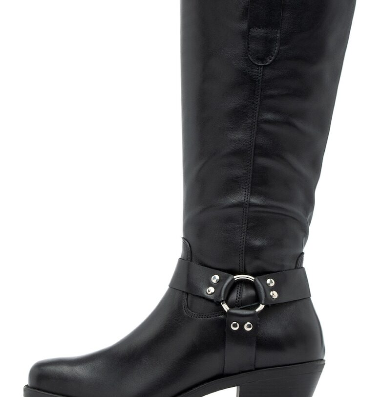 Високи кожени ботуши с ток - Черен RYLKO