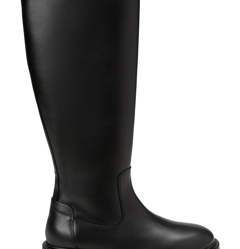 Високи кожени ботуши с цип - Черен Marc OPolo