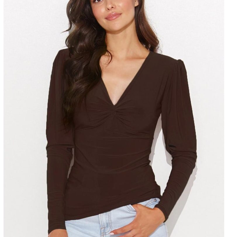 Вталена блуза с V-образно деколте и буфан ръкави Numinou