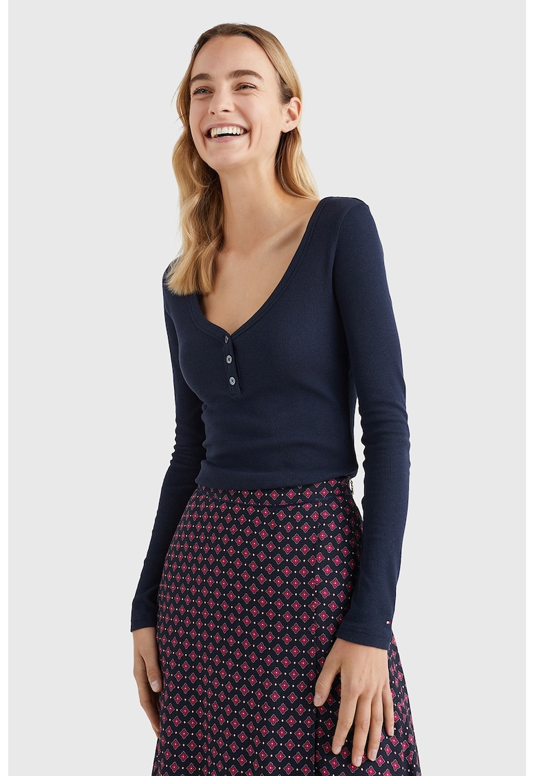 Вталена блуза с модал - Тъмносин Tommy Hilfiger