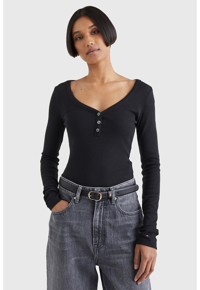 Вталена блуза с модал - Черен Tommy Hilfiger