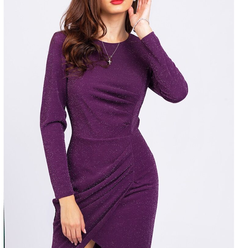 Вталена бляскава рокля с дълги ръкави - Аметист CAMISSI