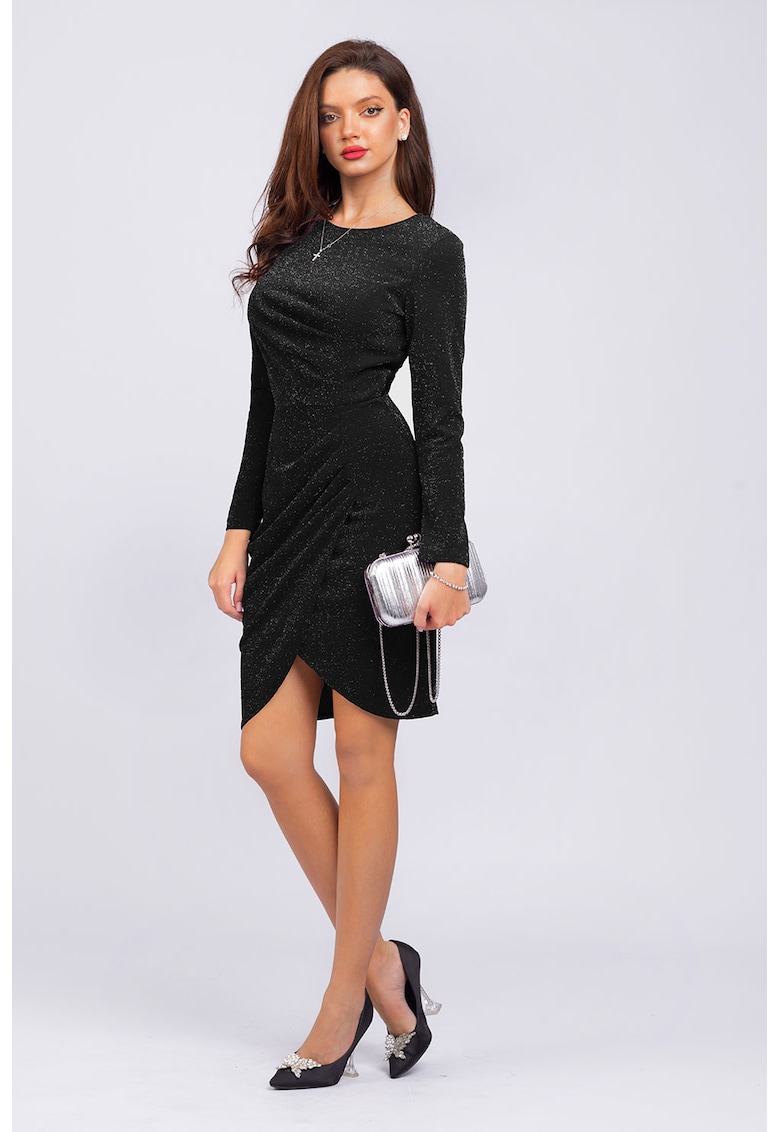 Вталена бляскава рокля с дълги ръкави - Черен/Сребрист CAMISSI