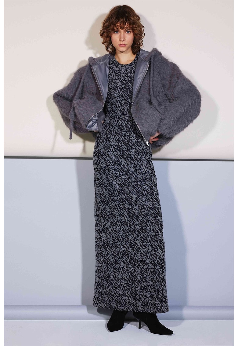 Вталена дълга рокля - Черен/Светло сив TWIST