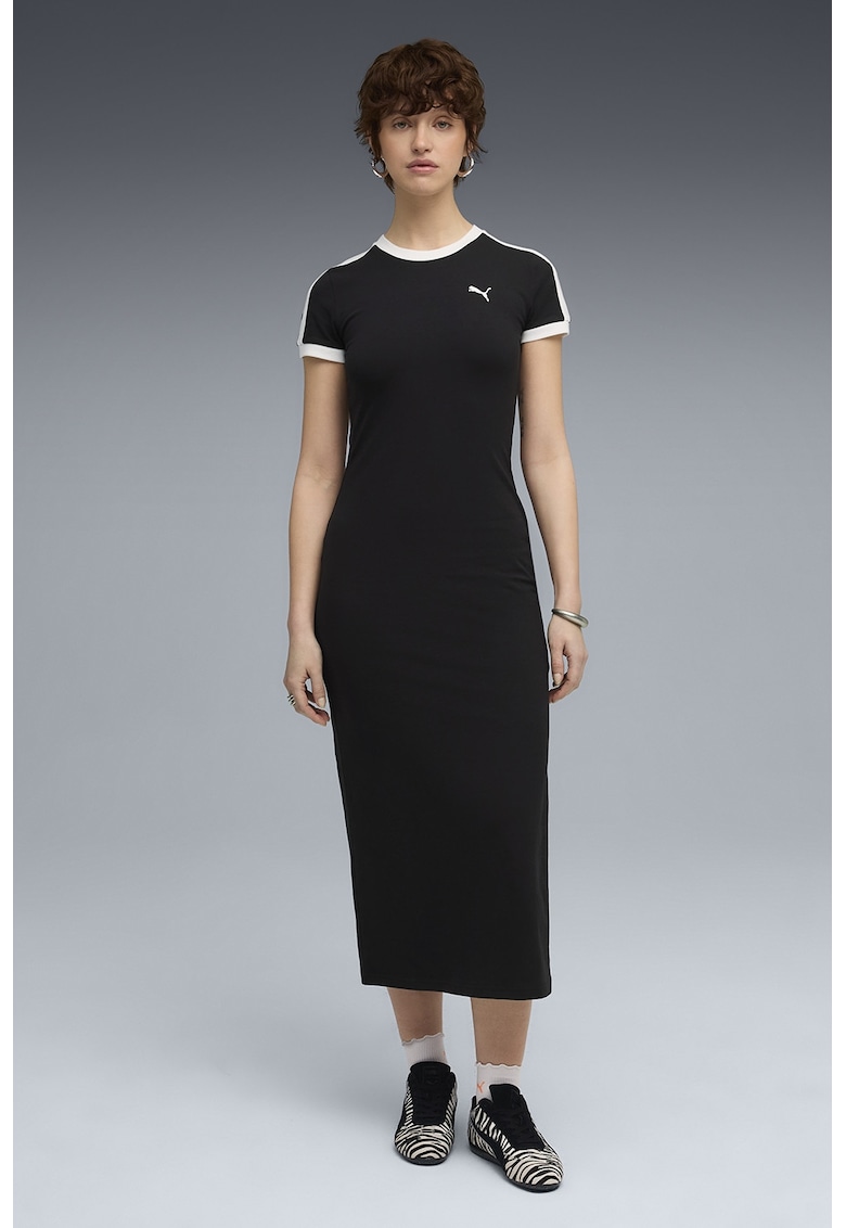 Вталена дълга рокля с памук - Бял/Черен Puma