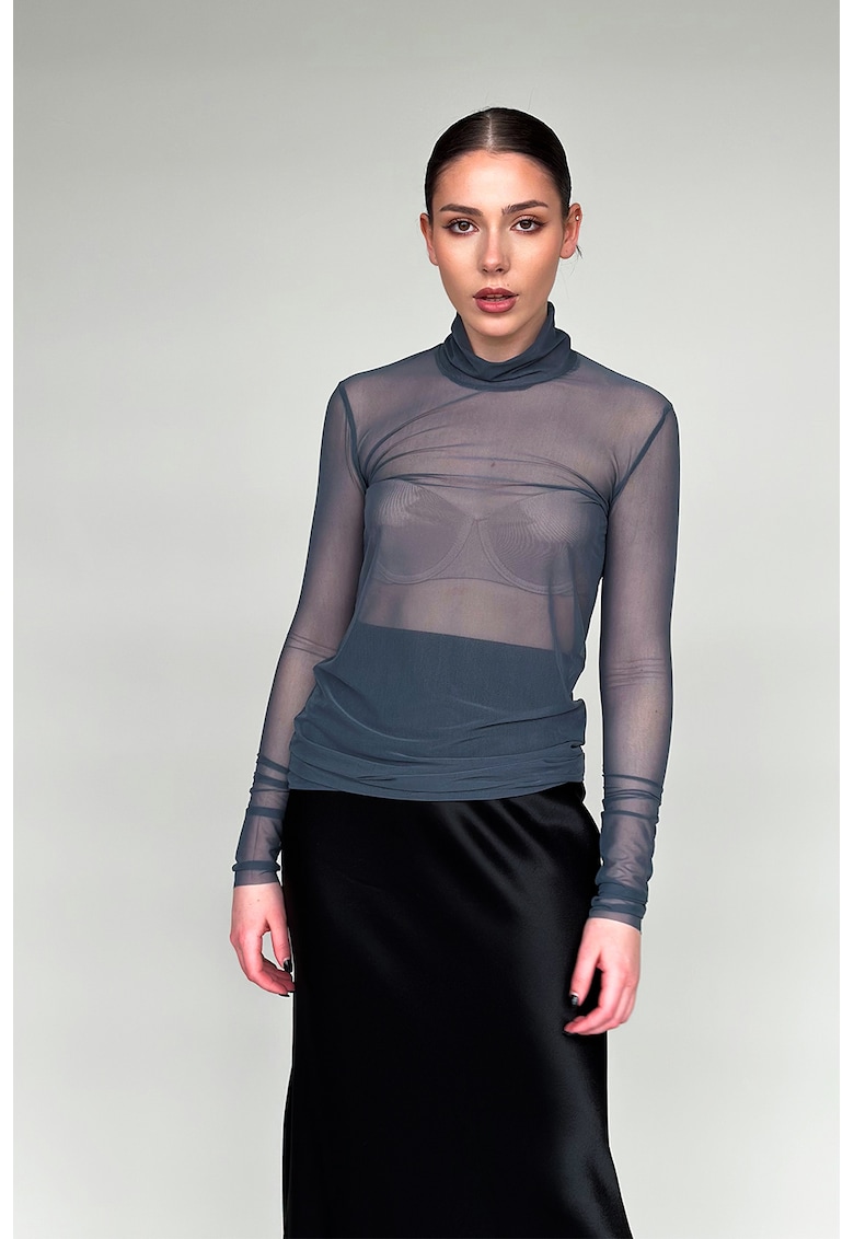 Вталена ефирна блуза с яка - Въглен сиво concept A trois