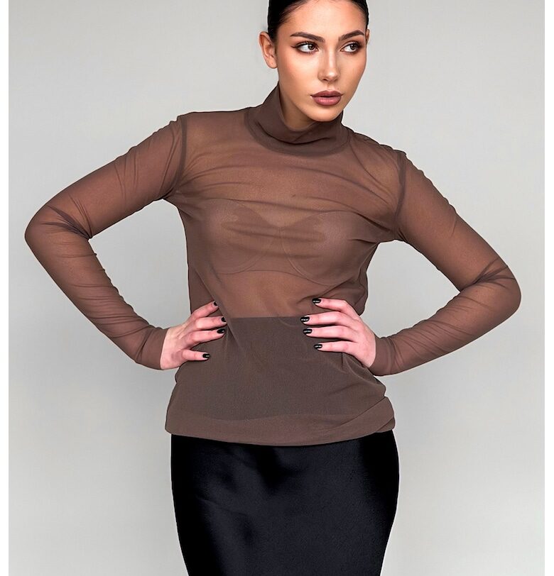 Вталена ефирна блуза с яка - Сиво-кафяв concept A trois