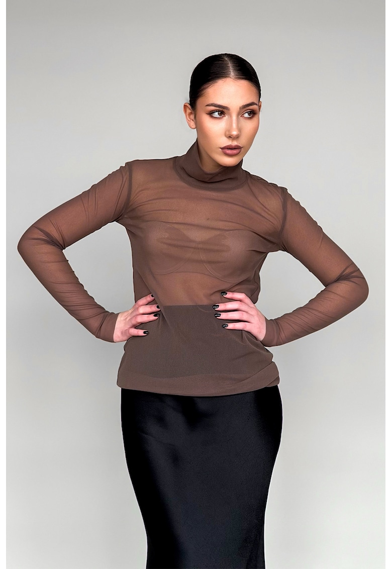 Вталена ефирна блуза с яка - Сиво-кафяв concept A trois