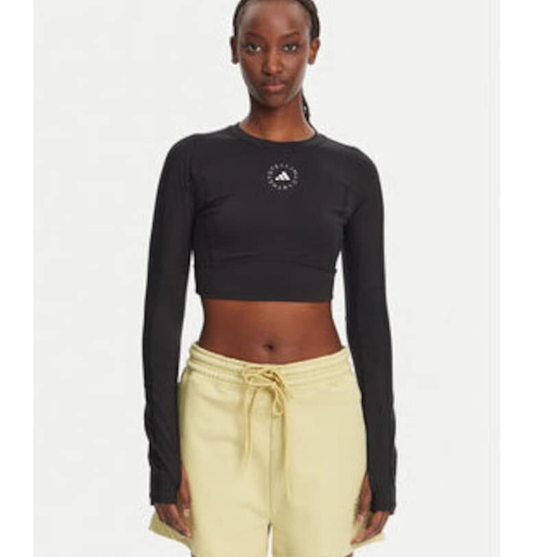 Вталена къса блуза с лого adidas