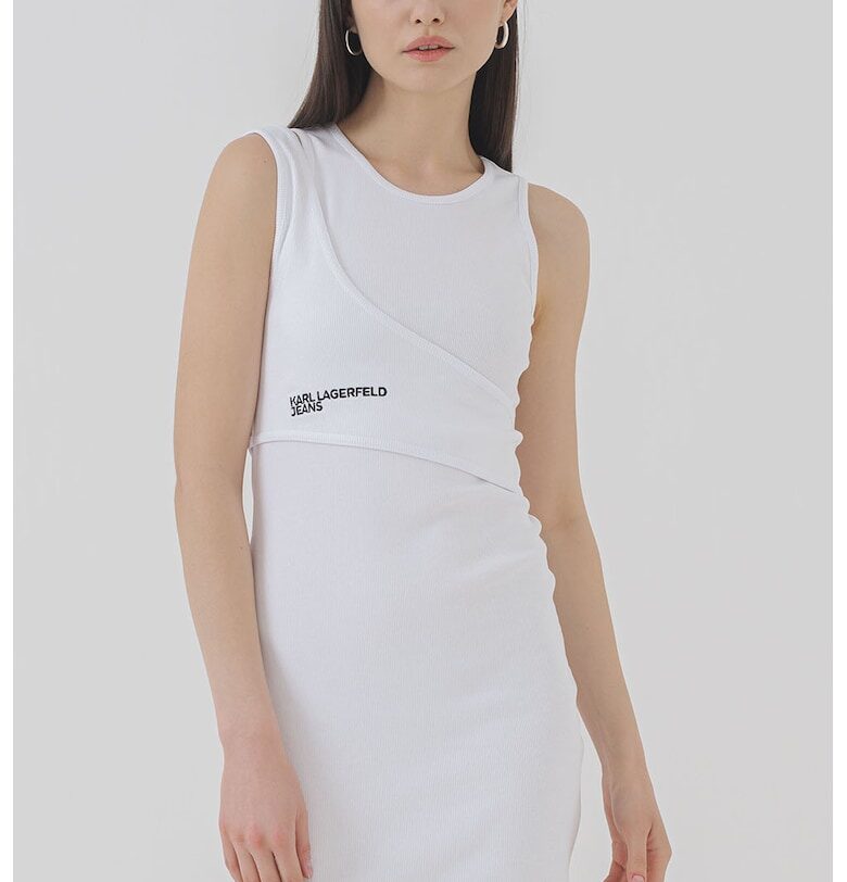 Вталена къса рокля с лого - Бял KARL LAGERFELD JEANS