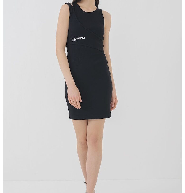 Вталена къса рокля с лого - Черен KARL LAGERFELD JEANS