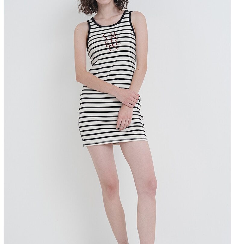 Вталена миди рокля с лого - Бял/Черен CALVIN KLEIN JEANS