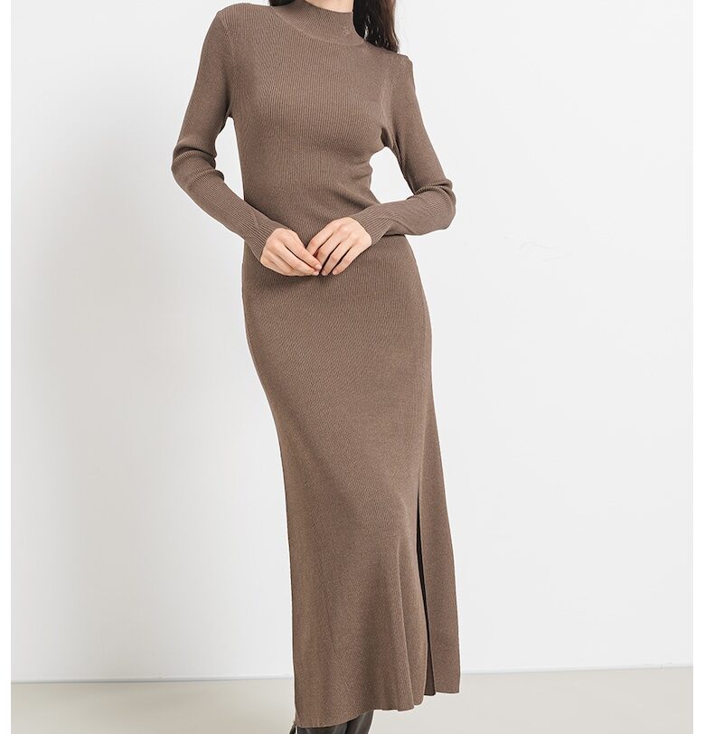 Вталена миди рокля с цепка встрани - Кафяв Karl Lagerfeld