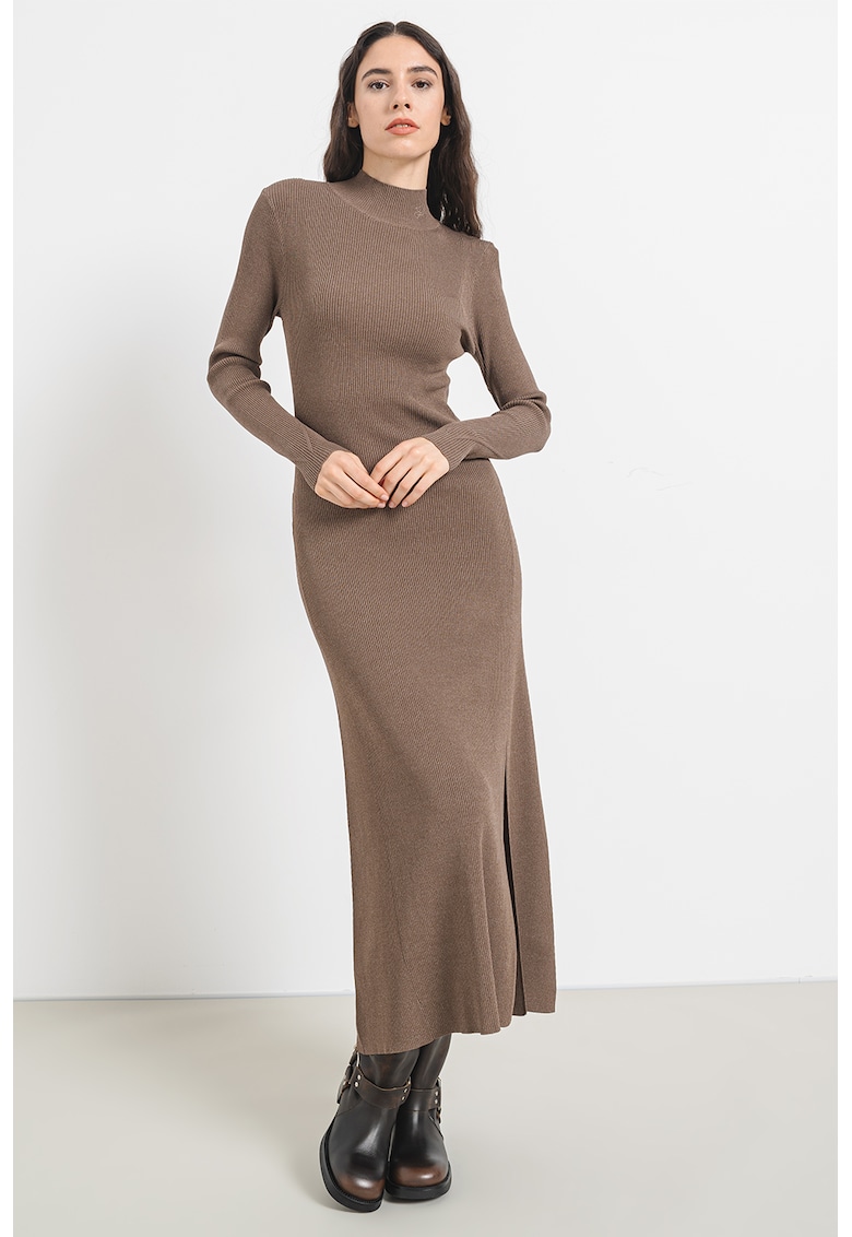 Вталена миди рокля с цепка встрани - Кафяв Karl Lagerfeld