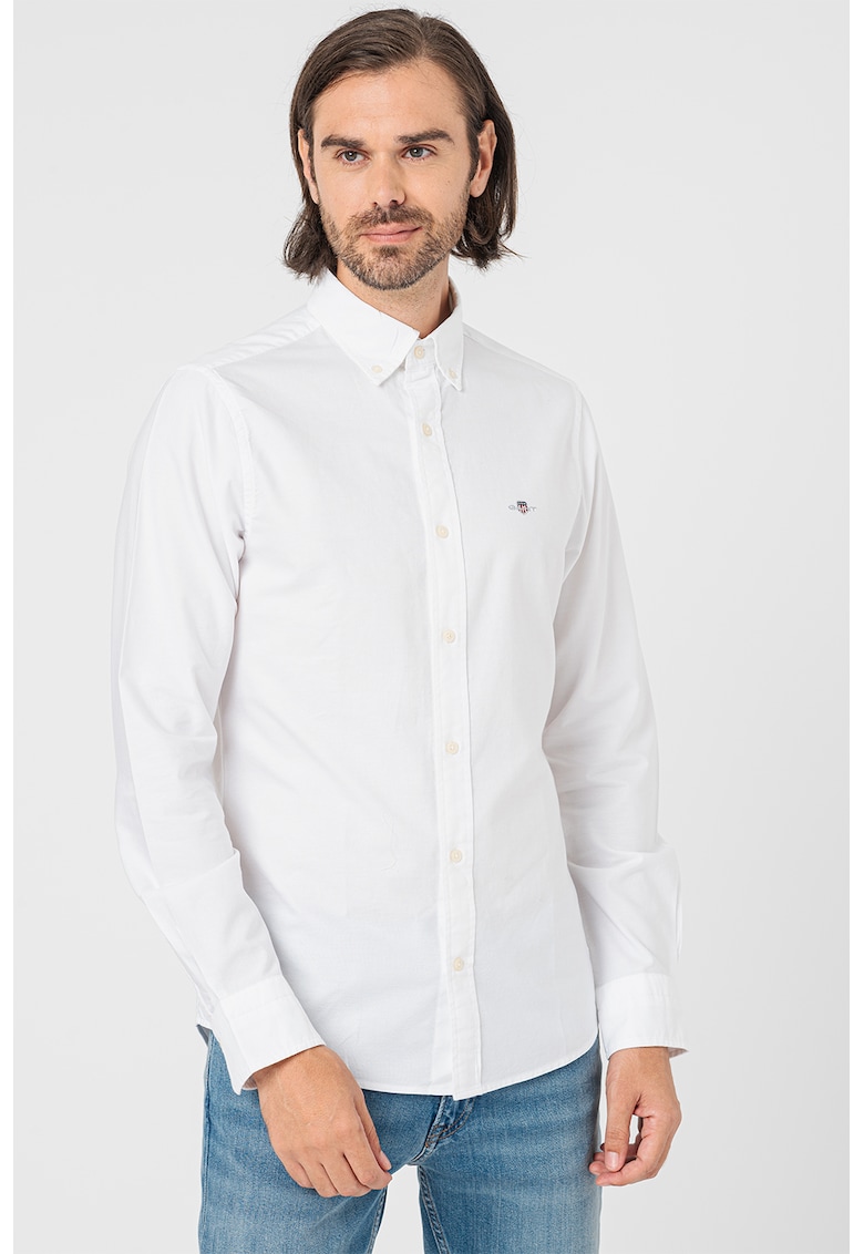 Вталена памучна риза - Бял Gant