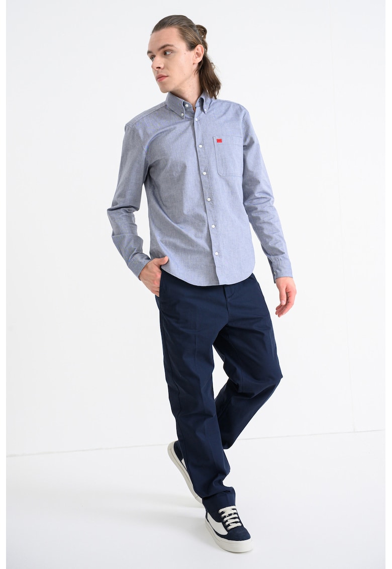 Вталена риза Evito с джоб на гърдите - Прашно синьо/Син HUGO