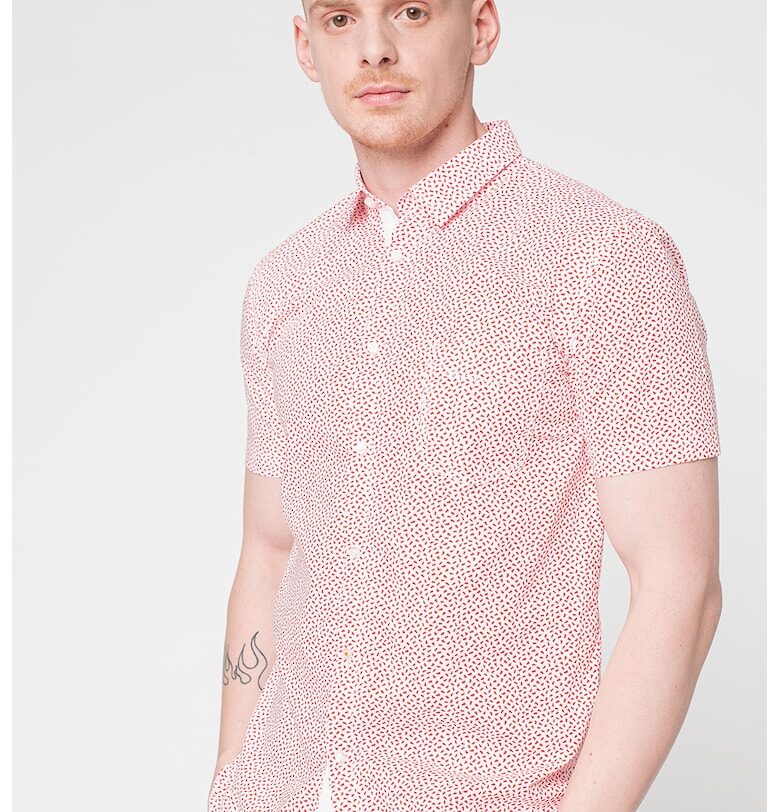 Вталена риза Magneton с къси ръкави - Червен/Бял BOSS