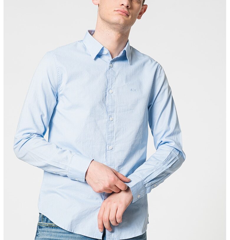 Вталена риза от памук - Светлосин ARMANI EXCHANGE