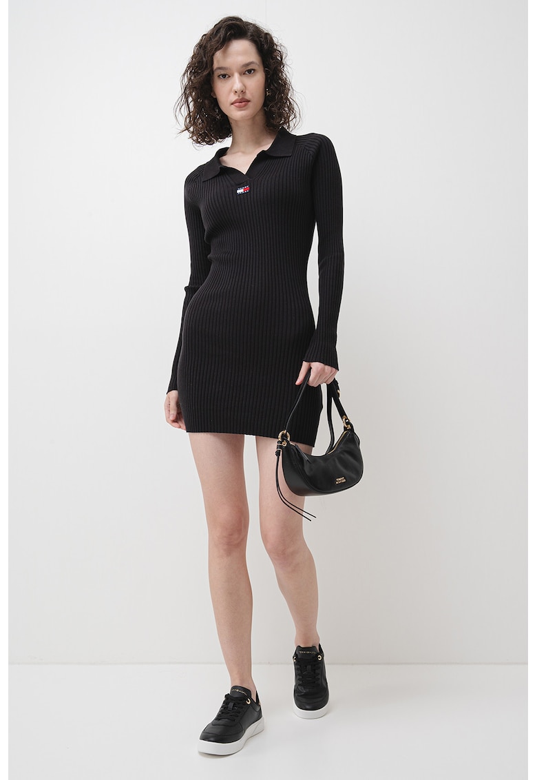 Вталена рипсена рокля - Черен Tommy Jeans