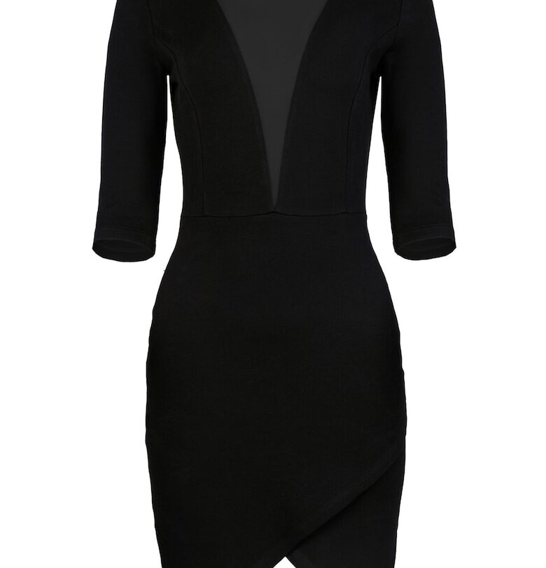 Вталена рокля  L012 - асиметрична - черна - 95% памук - Lenitif