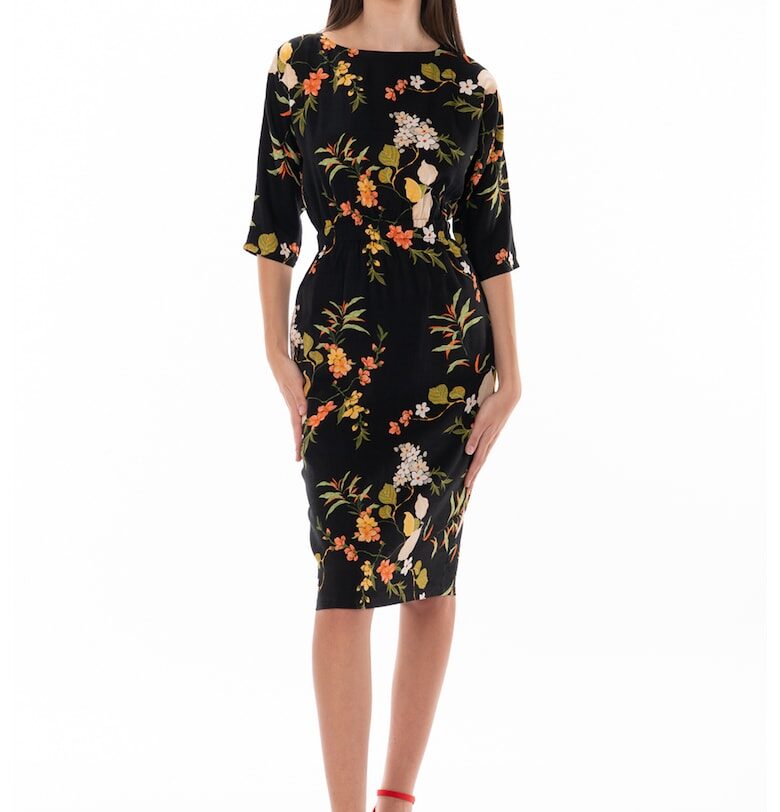 Вталена рокля Lise с флорална щампа - Зелен/Черен/Оранжев Couture de Marie