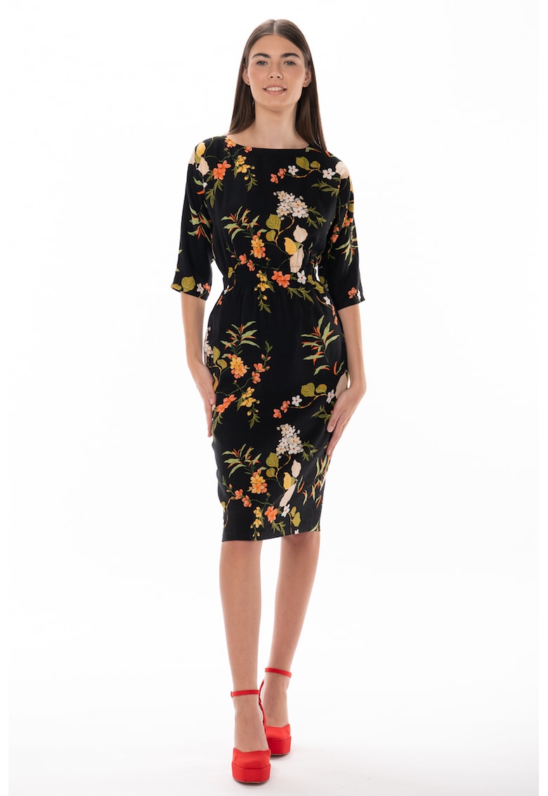 Вталена рокля Lise с флорална щампа - Зелен/Черен/Оранжев Couture de Marie