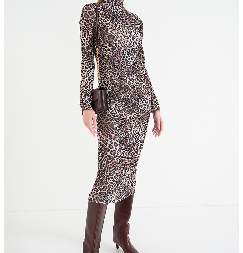 Вталена рокля Nardonnay с животински принт - Кафяв/Бежов HUGO